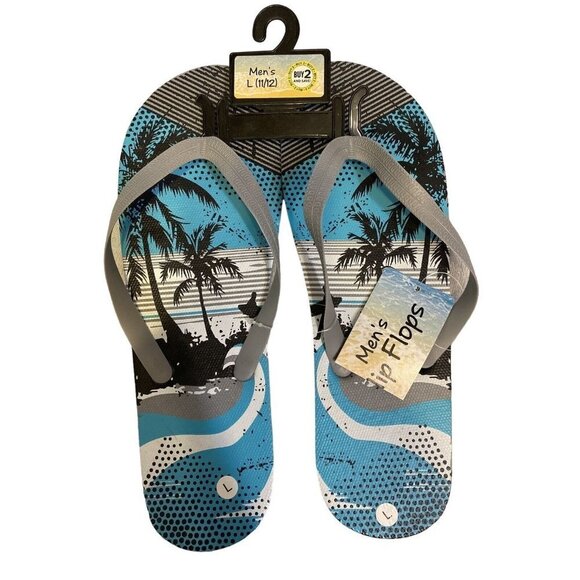 Mens Grey/Blue Beach Flip Flop Large 11-12 - Picture 1 of 3